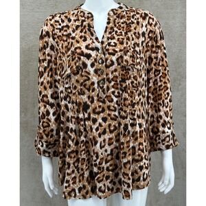 Cocomo Top Womens 2X Tan Leopard Popover 3/4 Sleeves Stretch Mob Wife Office